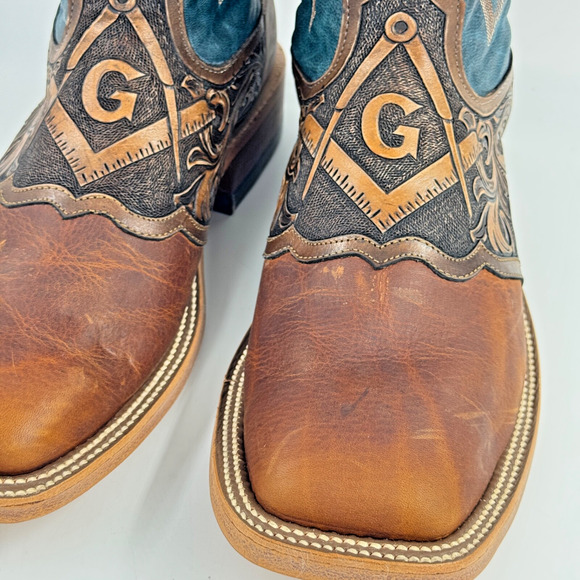 TESKEY'S Masonic Western Boots MENs Size 9 MADE IN USA Leather BRAND NEW IN BOX - Picture 3 of 12